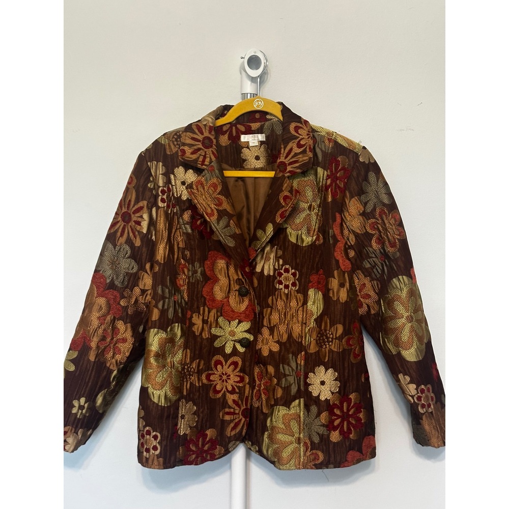 Erin by Erin London Floral Brocade Tapestry Blazer Jacket Brown Gold 1X